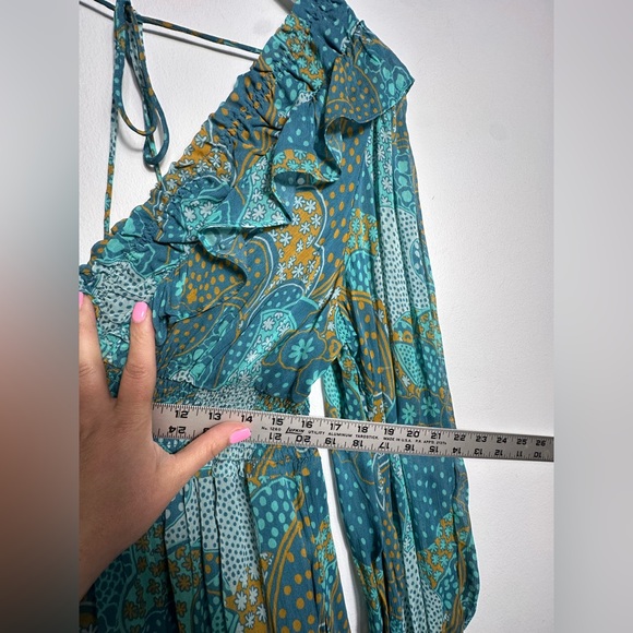 NEW Anthropologie The Odetta Ruffled V-Neck‎ Maxi LS flowy Dress Teal Size  M - Picture 13 of 17